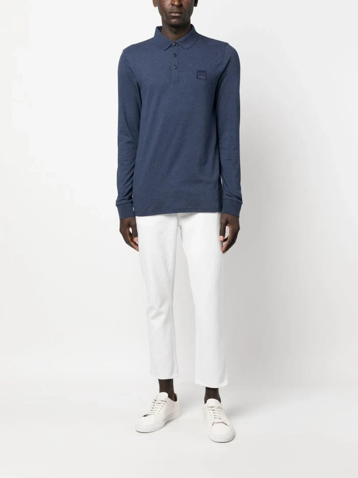 BOSS MEN Long-sleeved Polo Shirt Navy - MAISONDEFASHION.COM