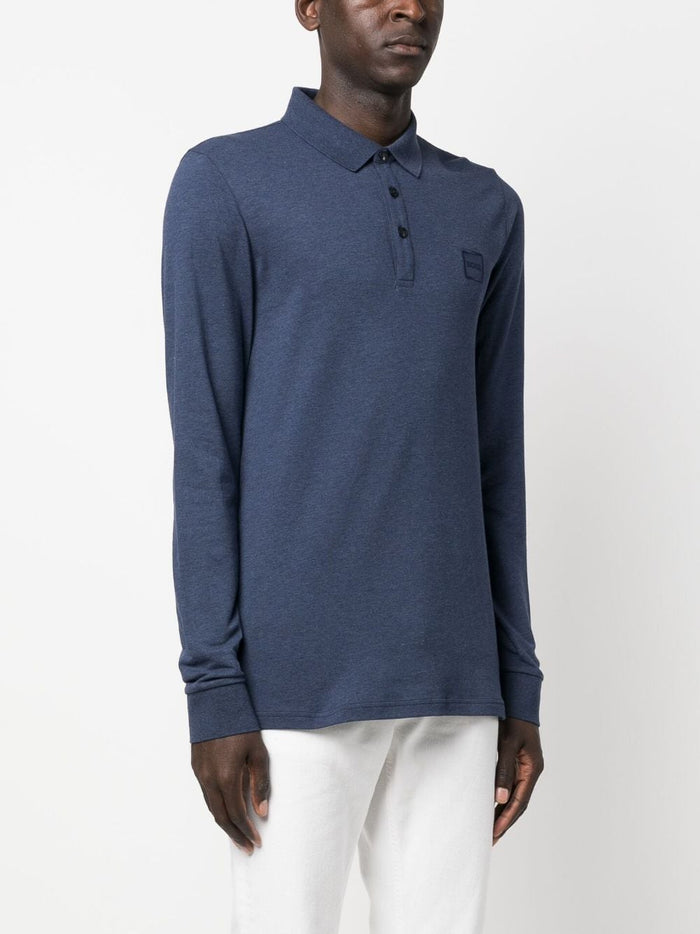 BOSS MEN Long-sleeved Polo Shirt Navy - MAISONDEFASHION.COM