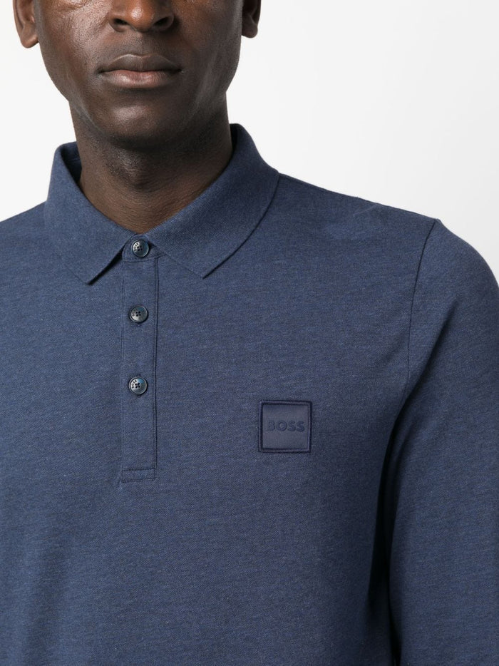 BOSS MEN Long-sleeved Polo Shirt Navy - MAISONDEFASHION.COM