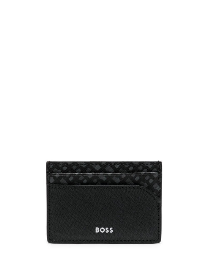 BOSS MEN Monogram-print Money-clip Cardholder Black - MAISONDEFASHION.COM