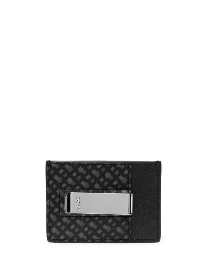 BOSS MEN Monogram-print Money-clip Cardholder Black - MAISONDEFASHION.COM