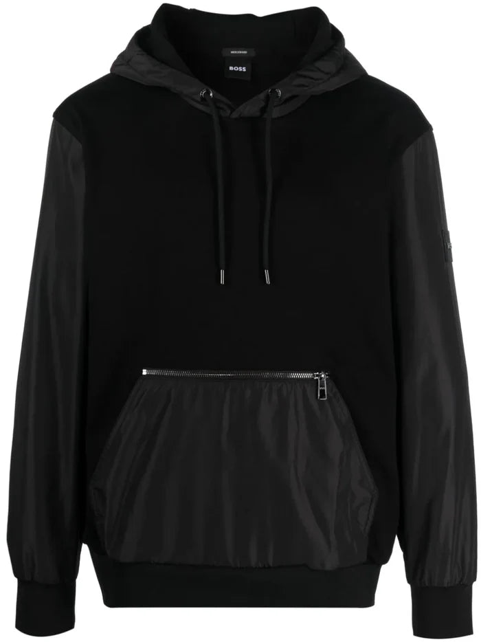 BOSS MEN Panelled Tonal Hoodie Black - MAISONDEFASHION.COM