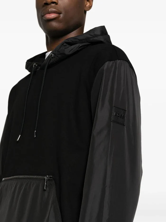 BOSS MEN Panelled Tonal Hoodie Black - MAISONDEFASHION.COM