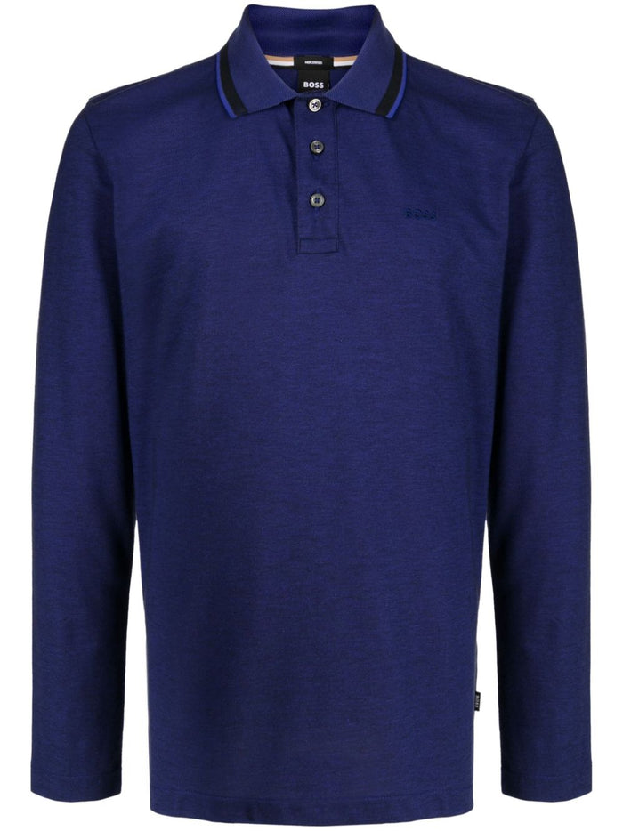 BOSS MEN Pittman 183 Long-Sleeved Polo Shirt Dark Purple - MAISONDEFASHION.COM
