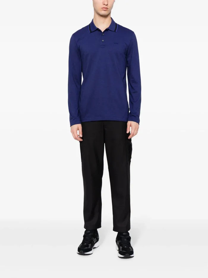 BOSS MEN Pittman 183 Long-Sleeved Polo Shirt Dark Purple - MAISONDEFASHION.COM