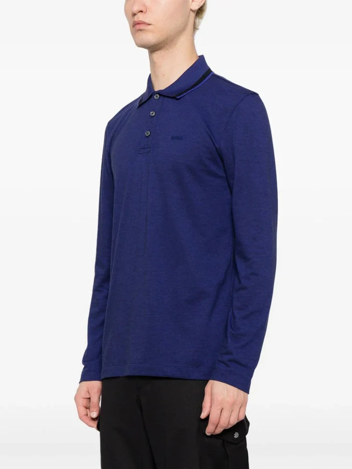 BOSS MEN Pittman 183 Long-Sleeved Polo Shirt Dark Purple - MAISONDEFASHION.COM
