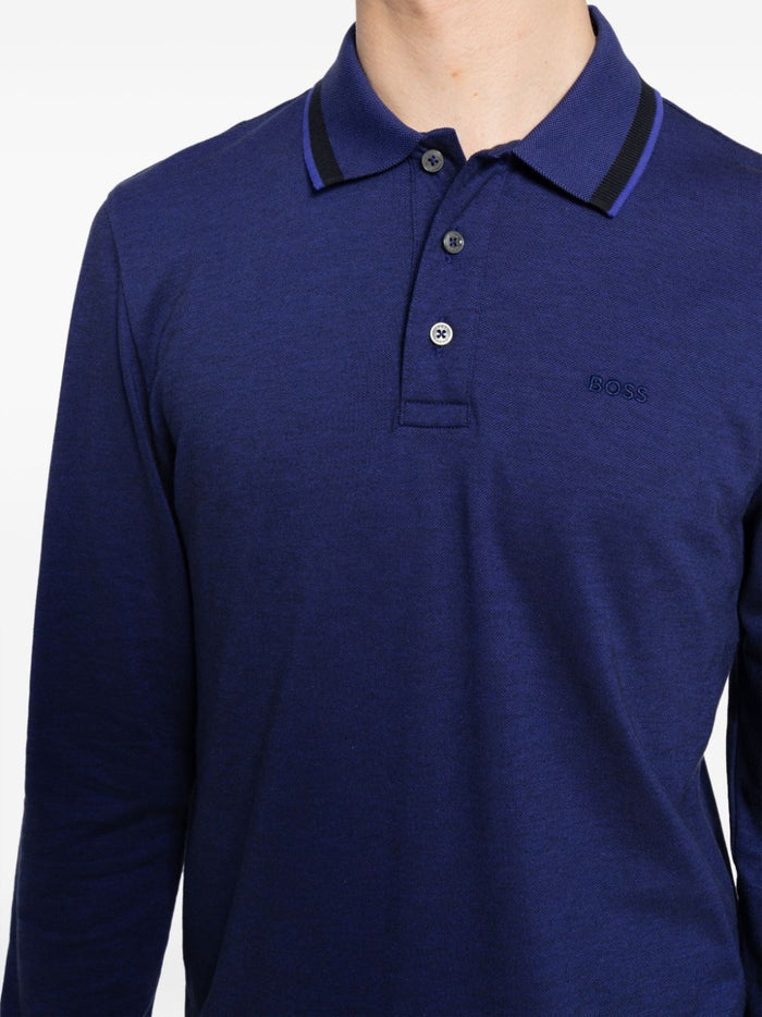 BOSS MEN Pittman 183 Long-Sleeved Polo Shirt Dark Purple - MAISONDEFASHION.COM