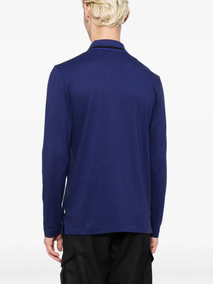 BOSS MEN Pittman 183 Long-Sleeved Polo Shirt Dark Purple - MAISONDEFASHION.COM