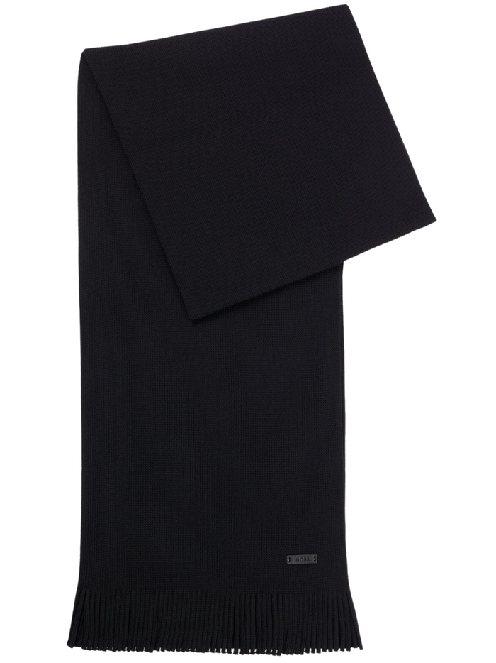 BOSS MEN Raschel-knit Virgin-wool Scarf Black - MAISONDEFASHION.COM