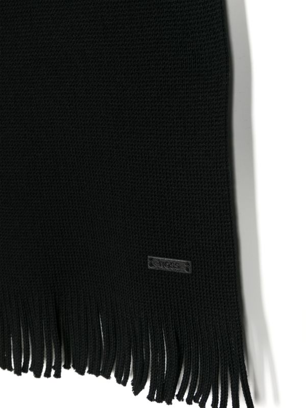 BOSS MEN Raschel-Knit Virgin-Wool Scarf Black - MAISONDEFASHION.COM