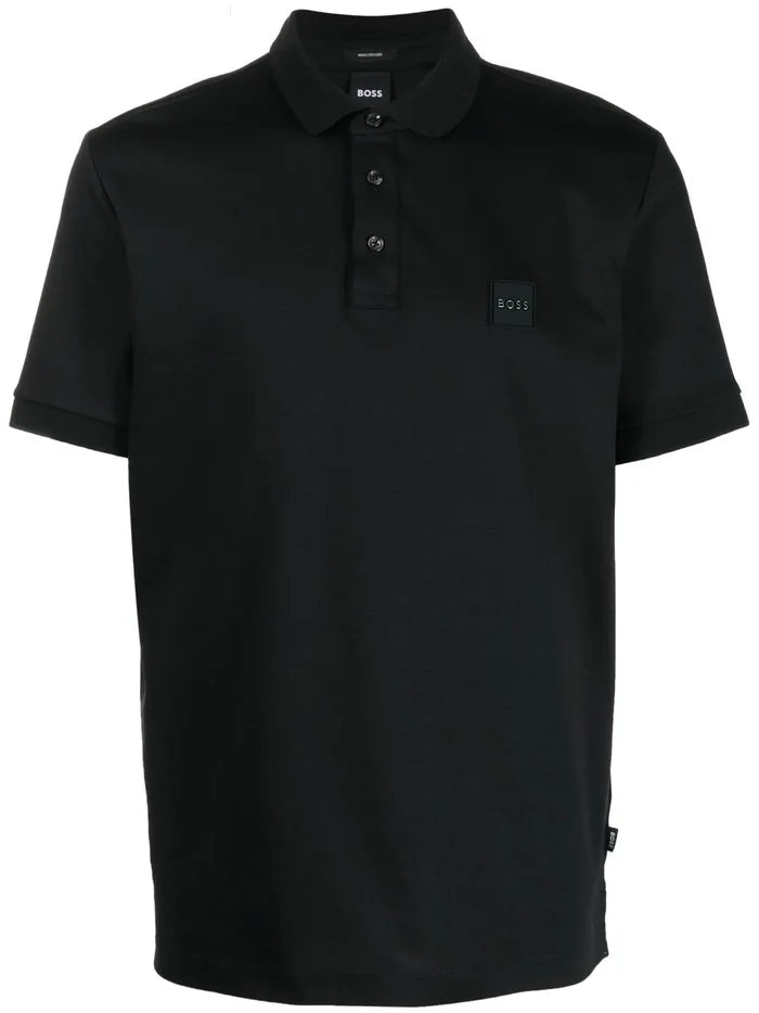 BOSS MEN Regular-fit Logo-patch Cotton Polo Shirt Black - MAISONDEFASHION.COM
