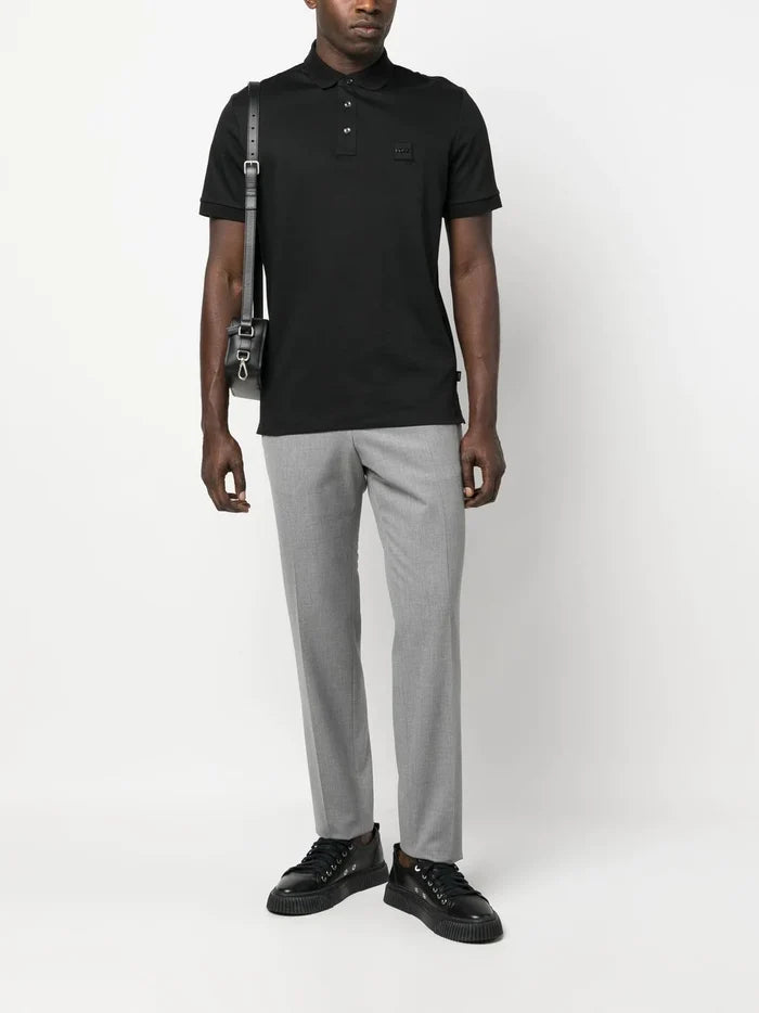 BOSS MEN Regular-fit Logo-patch Cotton Polo Shirt Black - MAISONDEFASHION.COM
