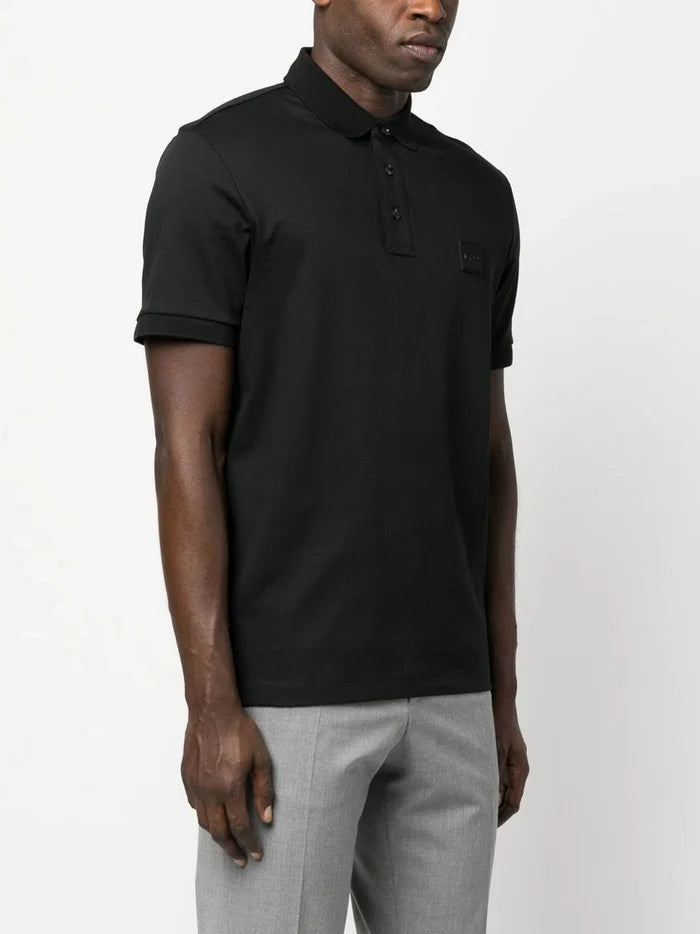BOSS MEN Regular-fit Logo-patch Cotton Polo Shirt Black - MAISONDEFASHION.COM