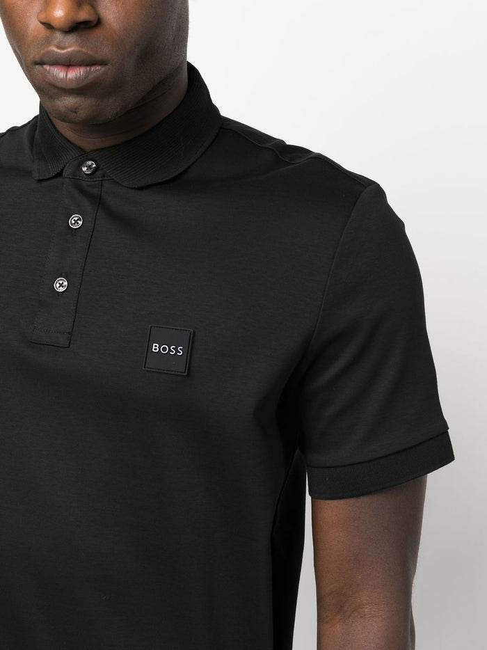 BOSS MEN Regular-fit Logo-patch Cotton Polo Shirt Black - MAISONDEFASHION.COM