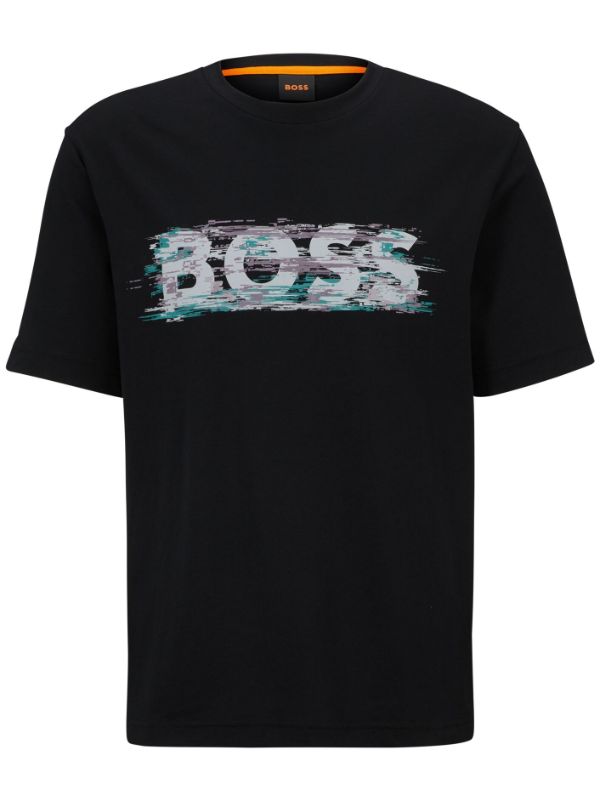 BOSS MEN Regular-fit TeDigitalLogo T-shirt Black - MAISONDEFASHION.COM