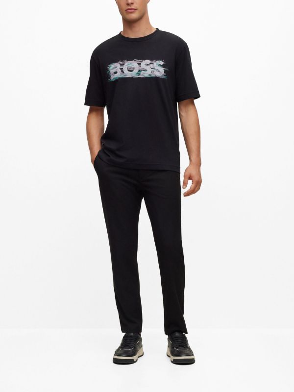 BOSS MEN Regular-fit TeDigitalLogo T-shirt Black - MAISONDEFASHION.COM