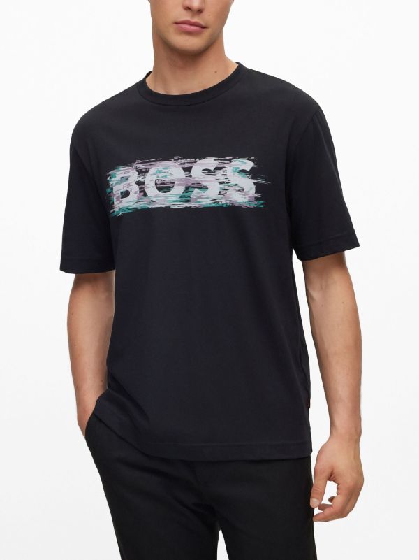 BOSS MEN Regular-fit TeDigitalLogo T-shirt Black - MAISONDEFASHION.COM