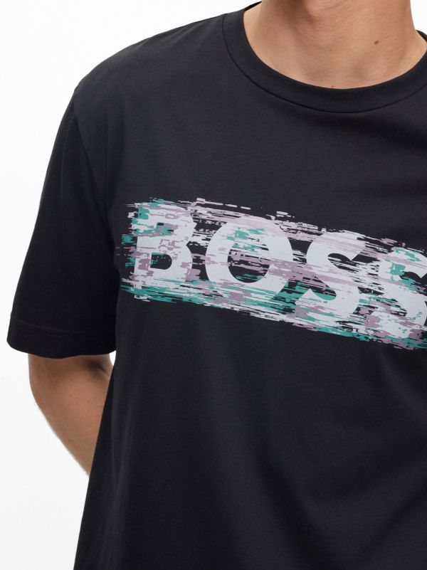BOSS MEN Regular-fit TeDigitalLogo T-shirt Black - MAISONDEFASHION.COM
