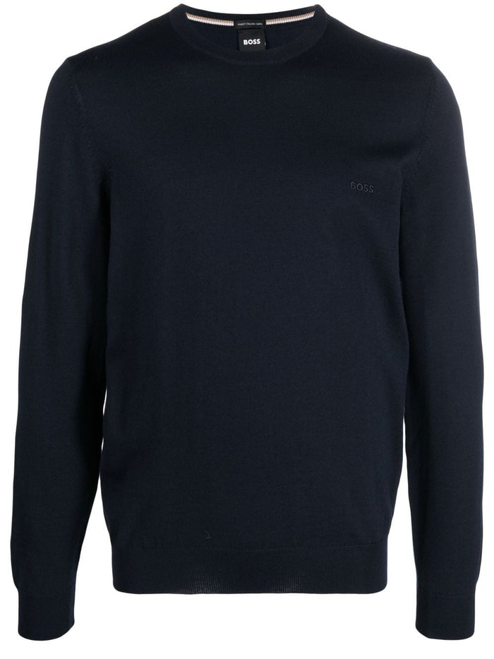BOSS MEN Botto-L Virgin Wool Jumper Navy - MAISONDEFASHION.COM