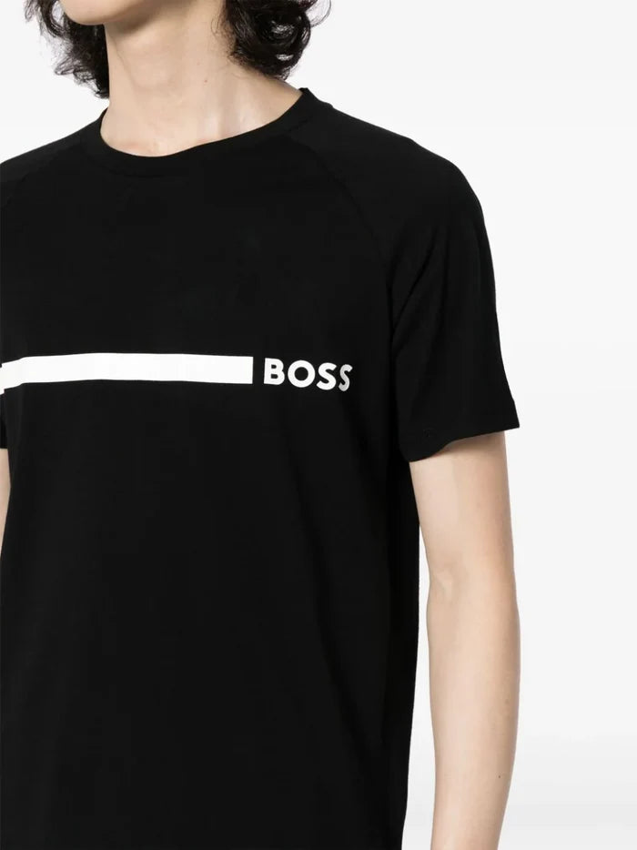 BOSS MEN RN Contrast Logo Slim-fit T-shirt Black - MAISONDEFASHION.COM