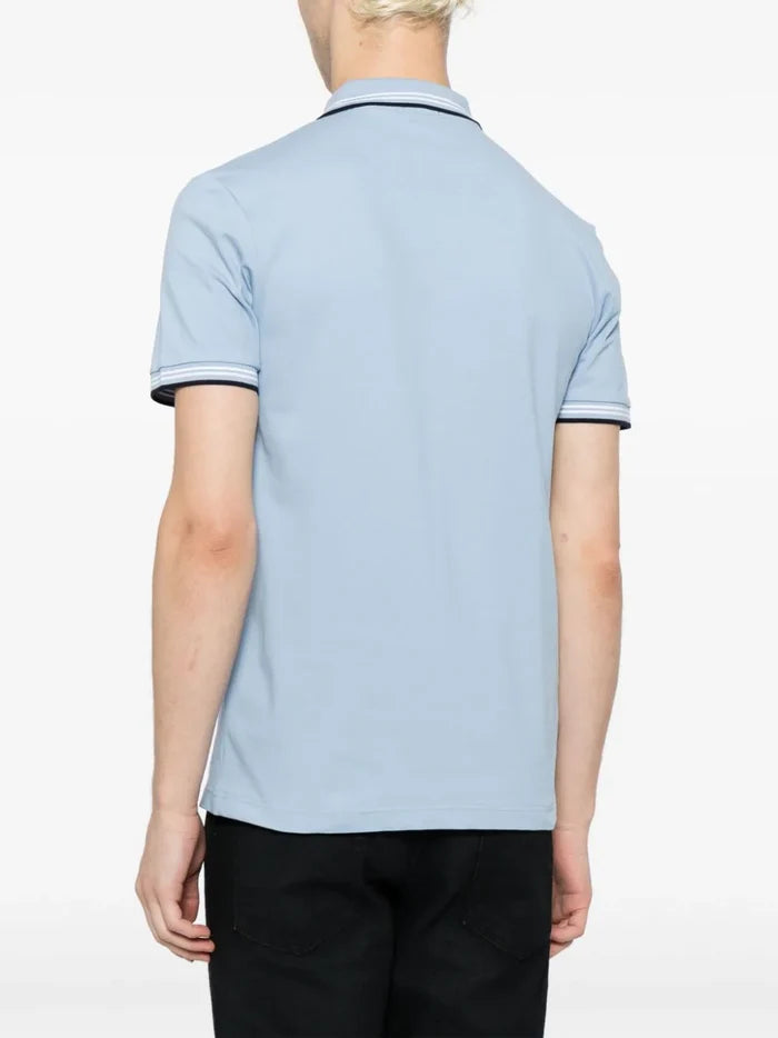 BOSS MEN Striped-Trim Cotton Short-sleeved Polo Shirt Open Blue - MAISONDEFASHION.COM