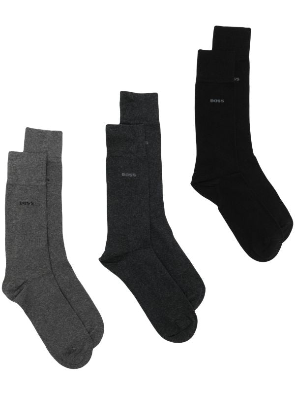 BOSS MEN Three-pack Regular-Length Cotton Socks Open Miscellaneous - MAISONDEFASHION.COM