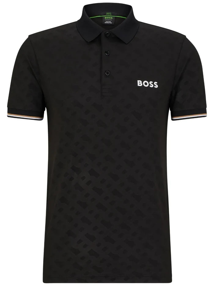 BOSS MEN x Matteo Berrettini Monogram Polo Shirt Black - MAISONDEFASHION.COM