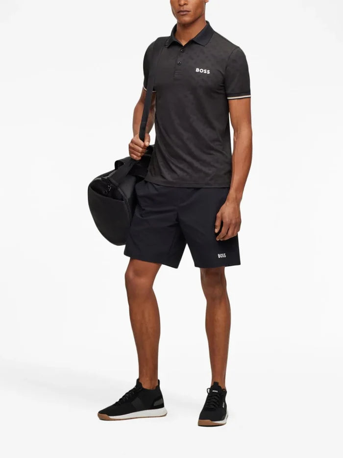 BOSS MEN x Matteo Berrettini Monogram Polo Shirt Black - MAISONDEFASHION.COM