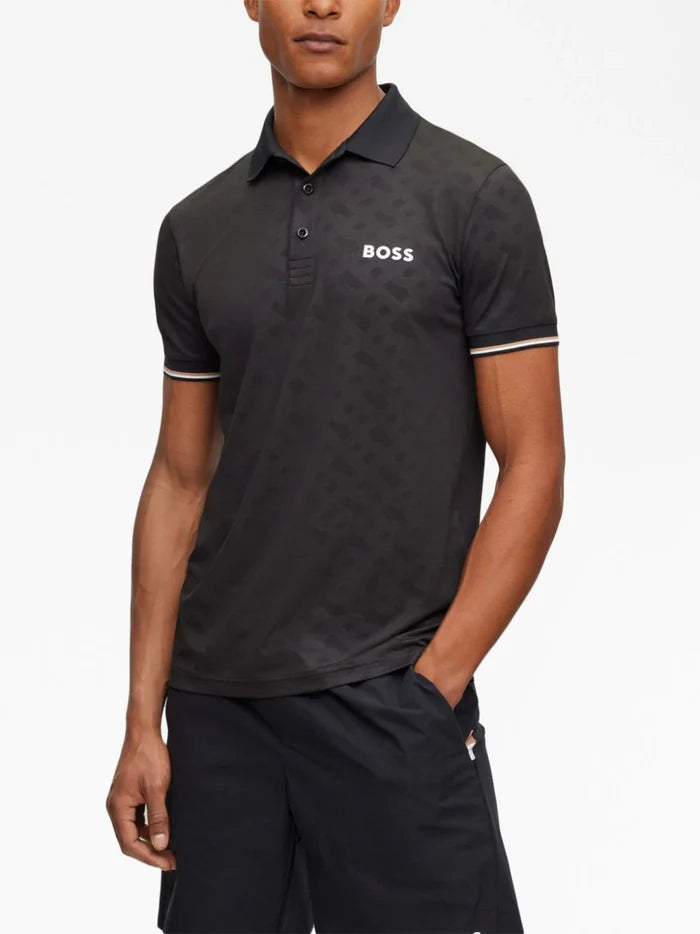 BOSS MEN x Matteo Berrettini Monogram Polo Shirt Black - MAISONDEFASHION.COM