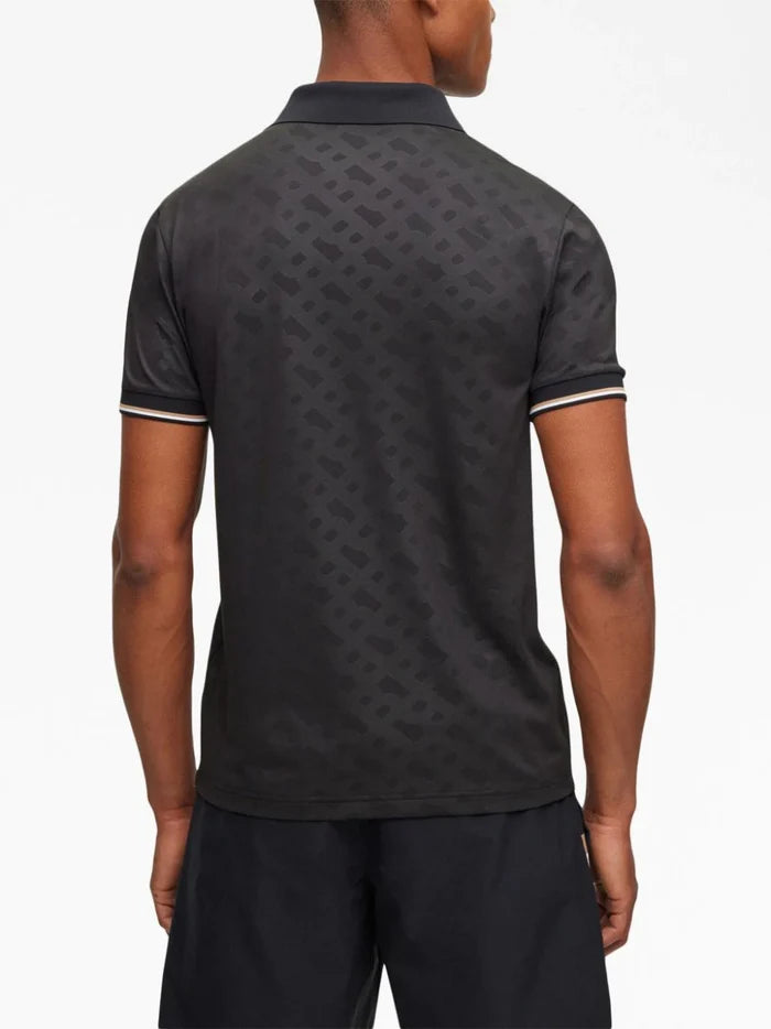 BOSS MEN x Matteo Berrettini Monogram Polo Shirt Black - MAISONDEFASHION.COM
