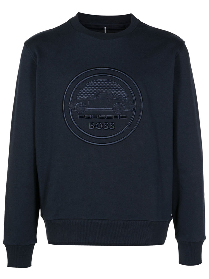 BOSS MEN X Porsche Soleri Logo Embroidery Sweatshirt Dark Blue - MAISONDEFASHION.COM