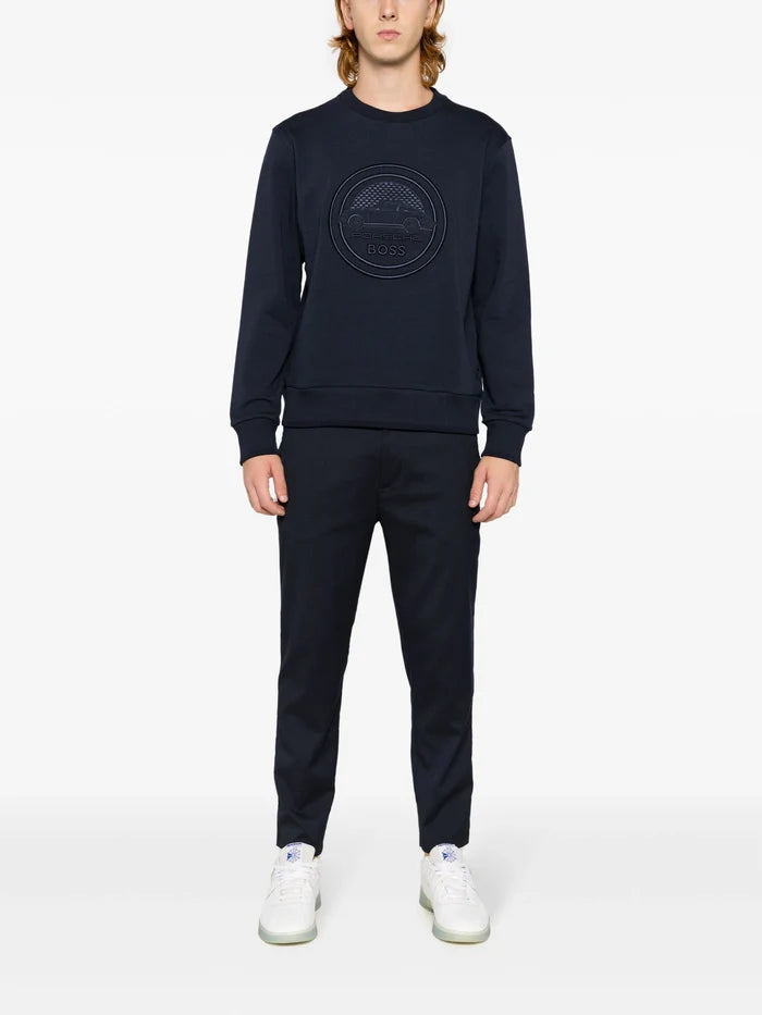 BOSS MEN X Porsche Soleri Logo Embroidery Sweatshirt Dark Blue - MAISONDEFASHION.COM