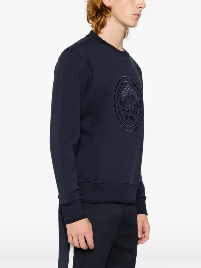 BOSS MEN X Porsche Soleri Logo Embroidery Sweatshirt Dark Blue - MAISONDEFASHION.COM