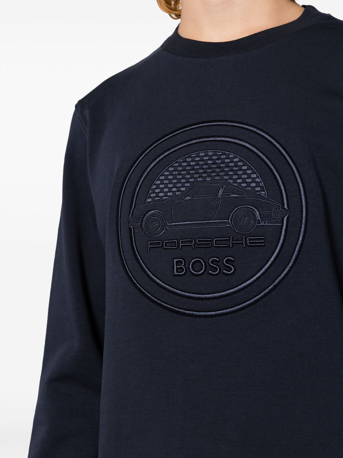 BOSS MEN X Porsche Soleri Logo Embroidery Sweatshirt Dark Blue - MAISONDEFASHION.COM