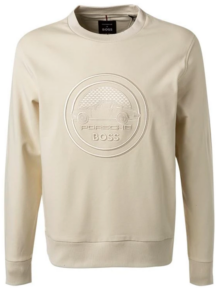 BOSS MEN X Porsche Soleri Logo Embroidery Sweatshirt Open White - MAISONDEFASHION.COM