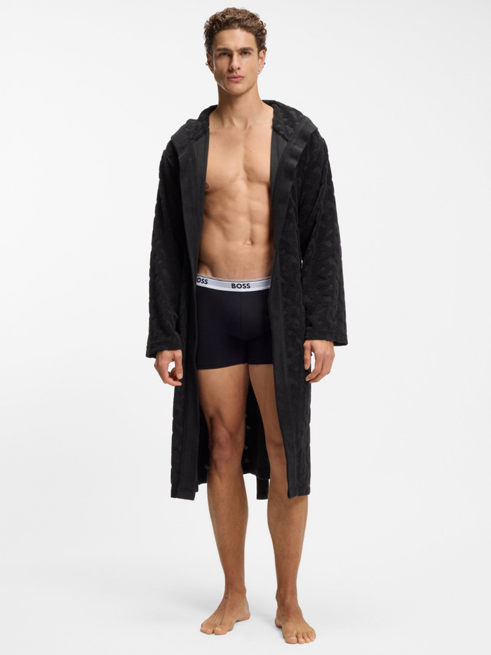 BOSS Monogram-Pattern Dressing Gown In Cotton-Blend Terry Black - MAISONDEFASHION.COM