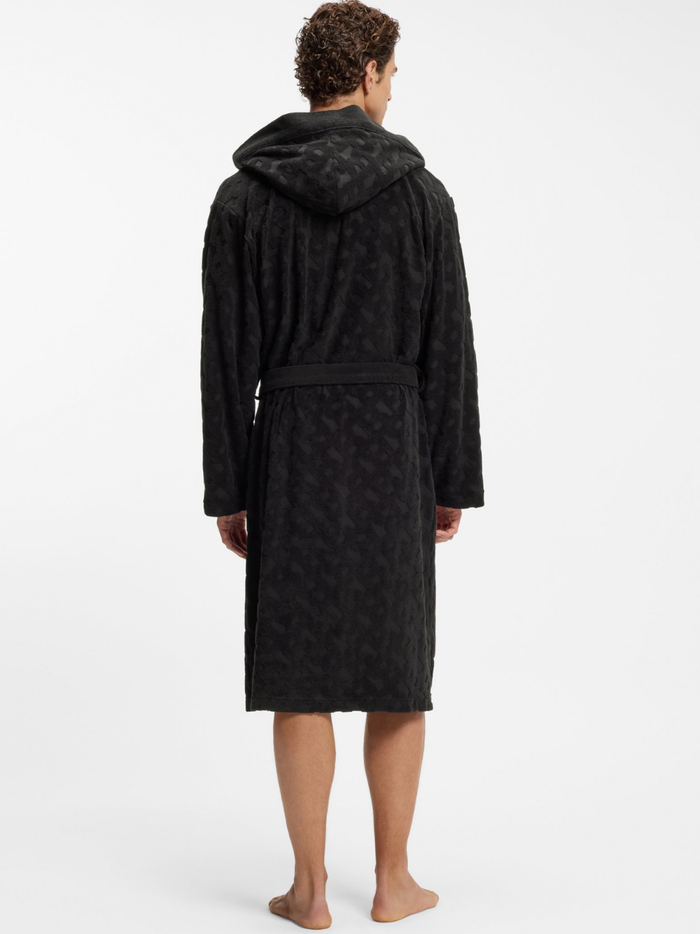 BOSS Monogram-Pattern Dressing Gown In Cotton-Blend Terry Black - MAISONDEFASHION.COM