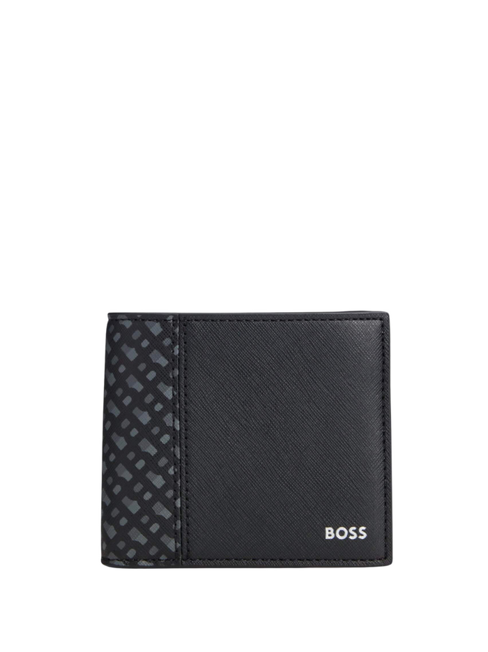 BOSS MEN Monogram Structured Coin Wallet Black - MAISONDEFASHION.COM
