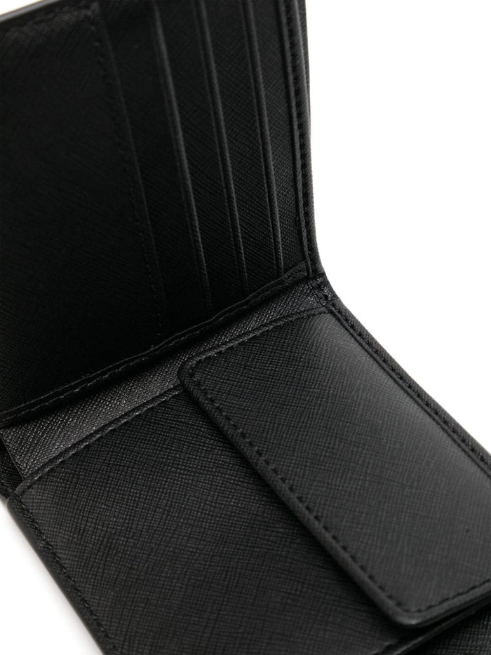 BOSS MEN Monogram Structured  Leather Coin Wallet Black - MAISONDEFASHION.COM