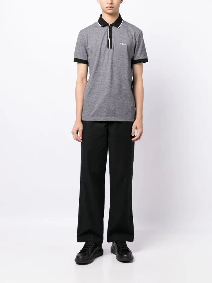 BOSS MEN Paddy 3 Embroidered-logo Short-sleeved Polo Shirt Grey/Black - MAISONDEFASHION.COM