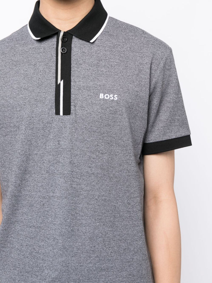 BOSS MEN Paddy 3 Embroidered-logo Short-sleeved Polo Shirt Grey/Black - MAISONDEFASHION.COM