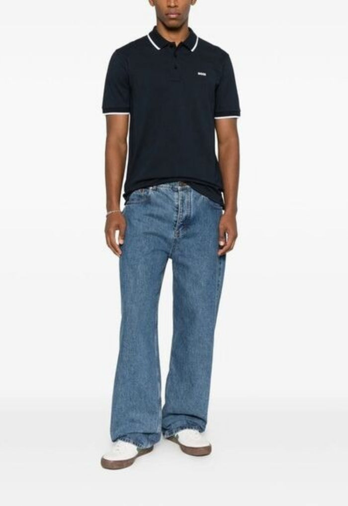 BOSS Parlay 190 Cotton-Piqué Polo Shirt With Contrast Tipping Dark Blue - MAISONDEFASHION.COM