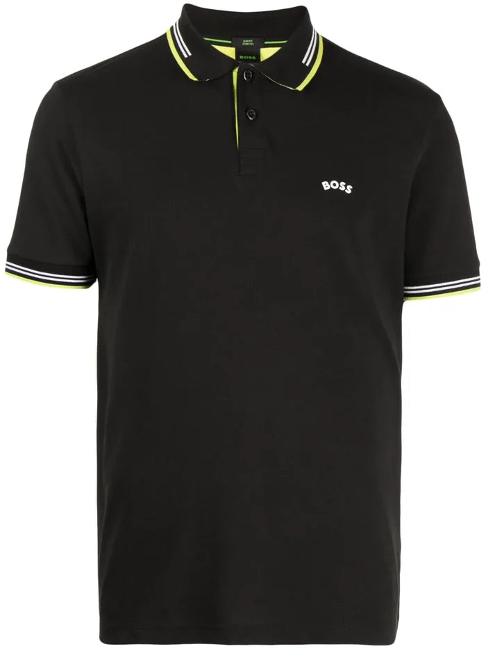 BOSS Paul Curved Polo Shirt Black - MAISONDEFASHION.COM