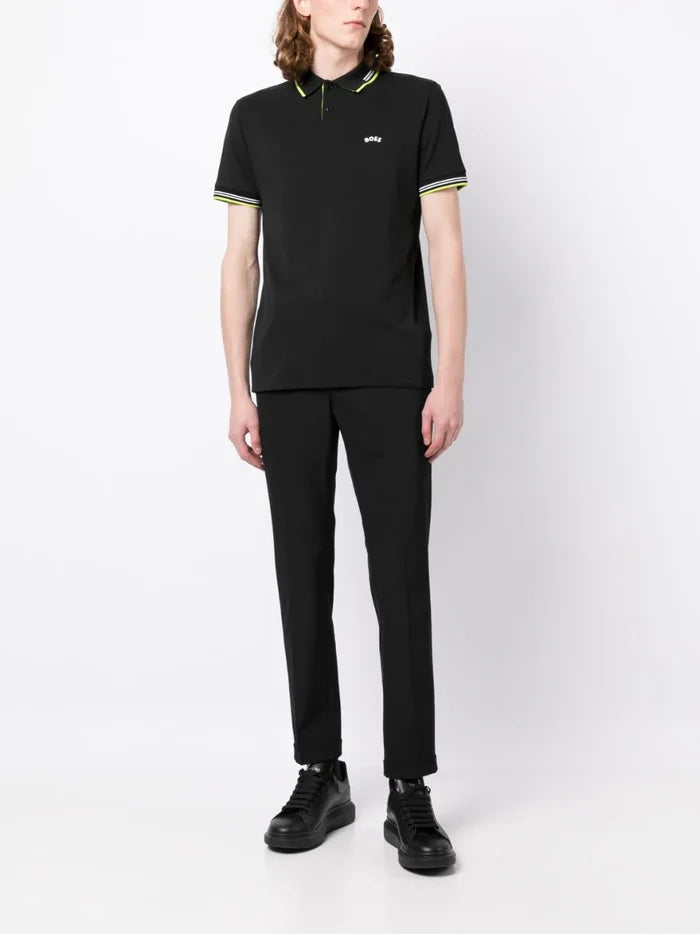 BOSS Paul Curved Polo Shirt Black - MAISONDEFASHION.COM