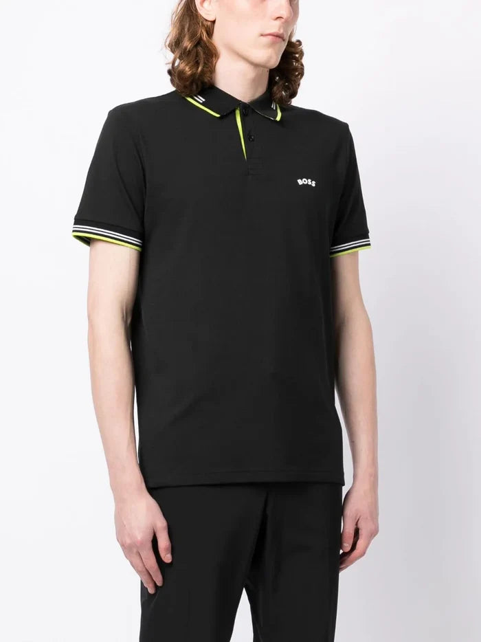 BOSS Paul Curved Polo Shirt Black - MAISONDEFASHION.COM