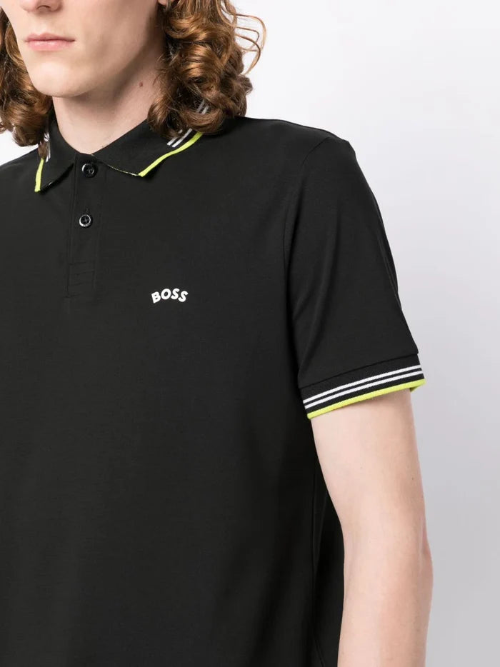 BOSS Paul Curved Polo Shirt Black - MAISONDEFASHION.COM