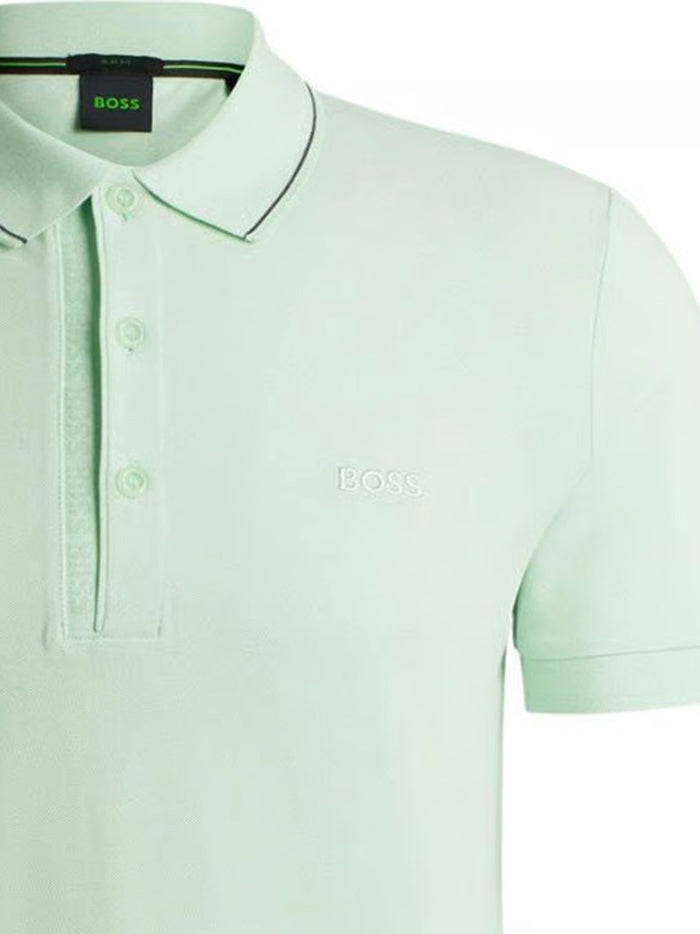 BOSS MEN Paule 4 Logo Patch Pique Polo Shirt Open Green - MAISONDEFASHION.COM