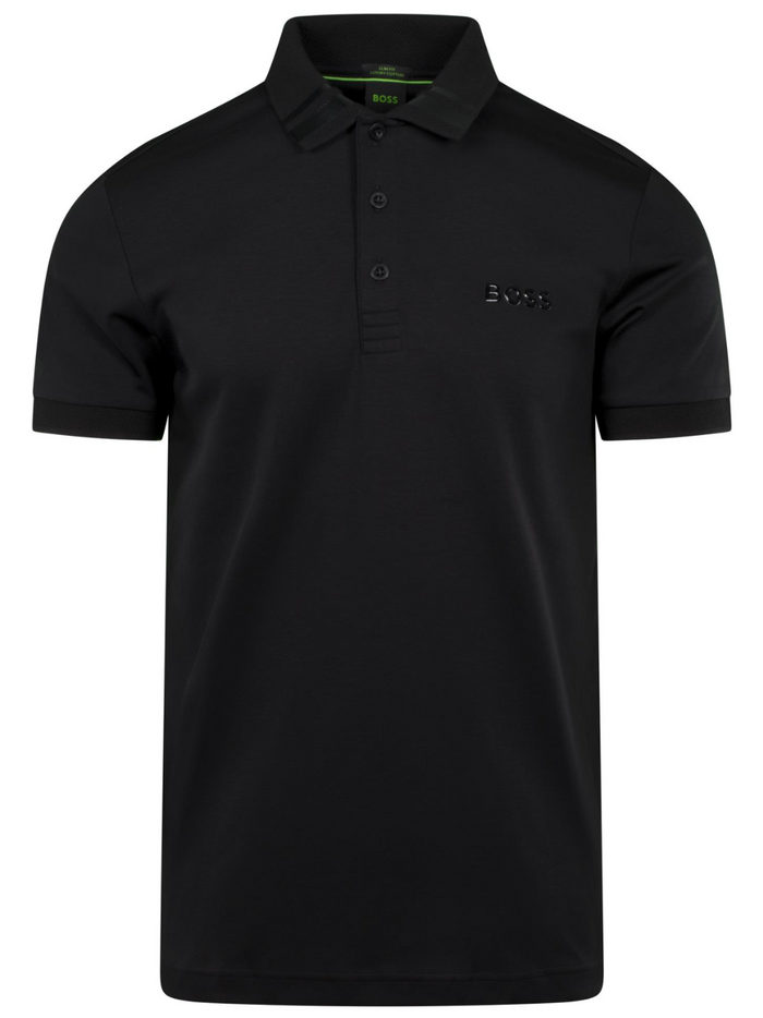 BOSS MEN Paule Mirror Slim-fit Polo Shirt Black - MAISONDEFASHION.COM