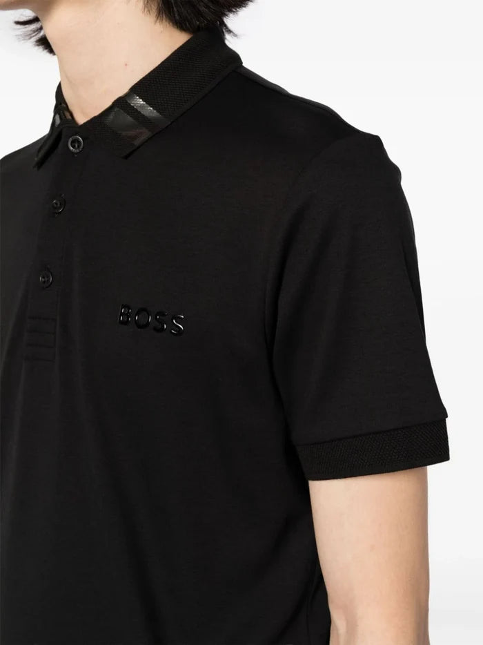 BOSS MEN Paule Mirror Slim-Fit Polo Shirt Black - MAISONDEFASHION.COM