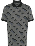 BOSS MEN Prout 419 Monogram Pattern Short Sleeve Polo Shirt Black - MAISONDEFASHION.COM